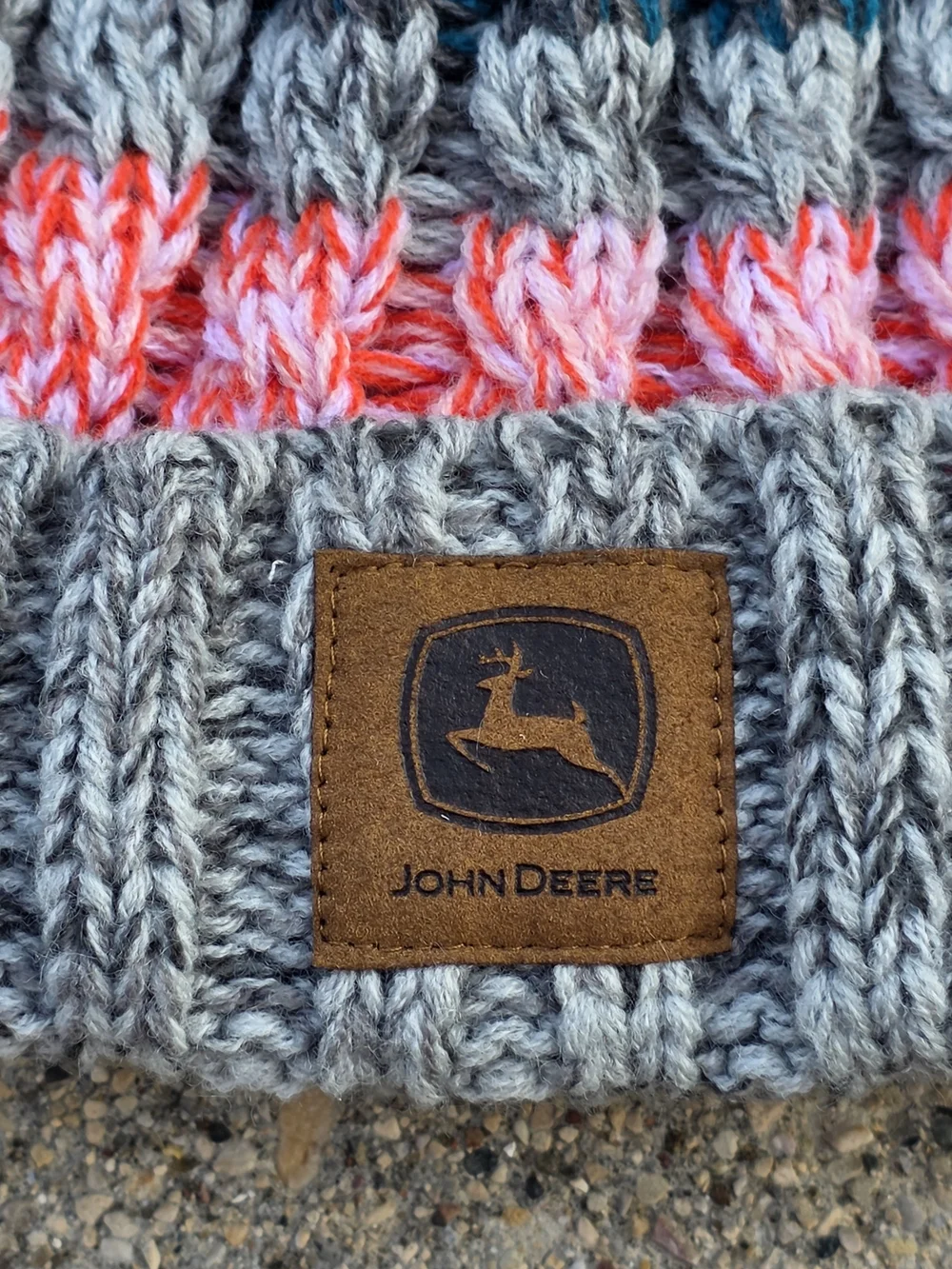 John Deere Toddler Girls Gray Pink Knit Pom Beanie Winter Hat OS